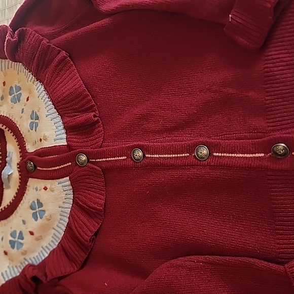 Hill House Burgundy Cardigan with Floral Yoke - Picture 3 of 4